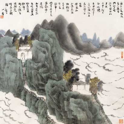 何加林 秋云古寺 镜心